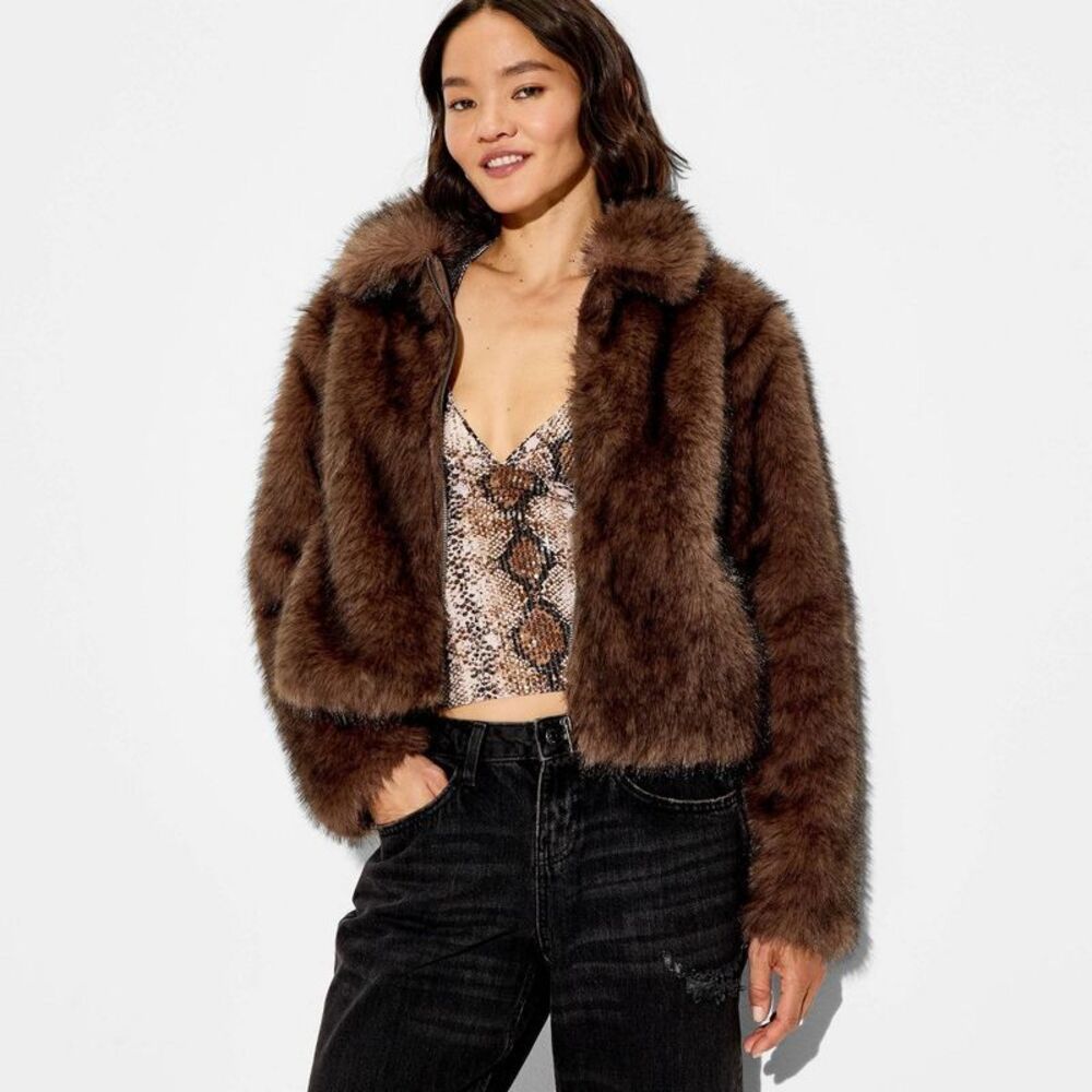 Women's Faux Fur Jacket - Wild Fable Brown M